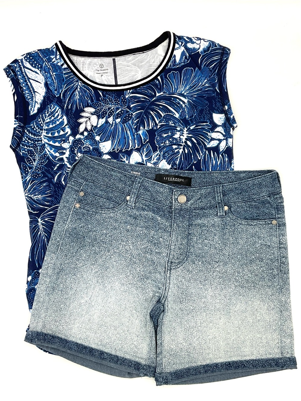 Liverpool Pattern Cuffed Shorts + Talbots Tee
